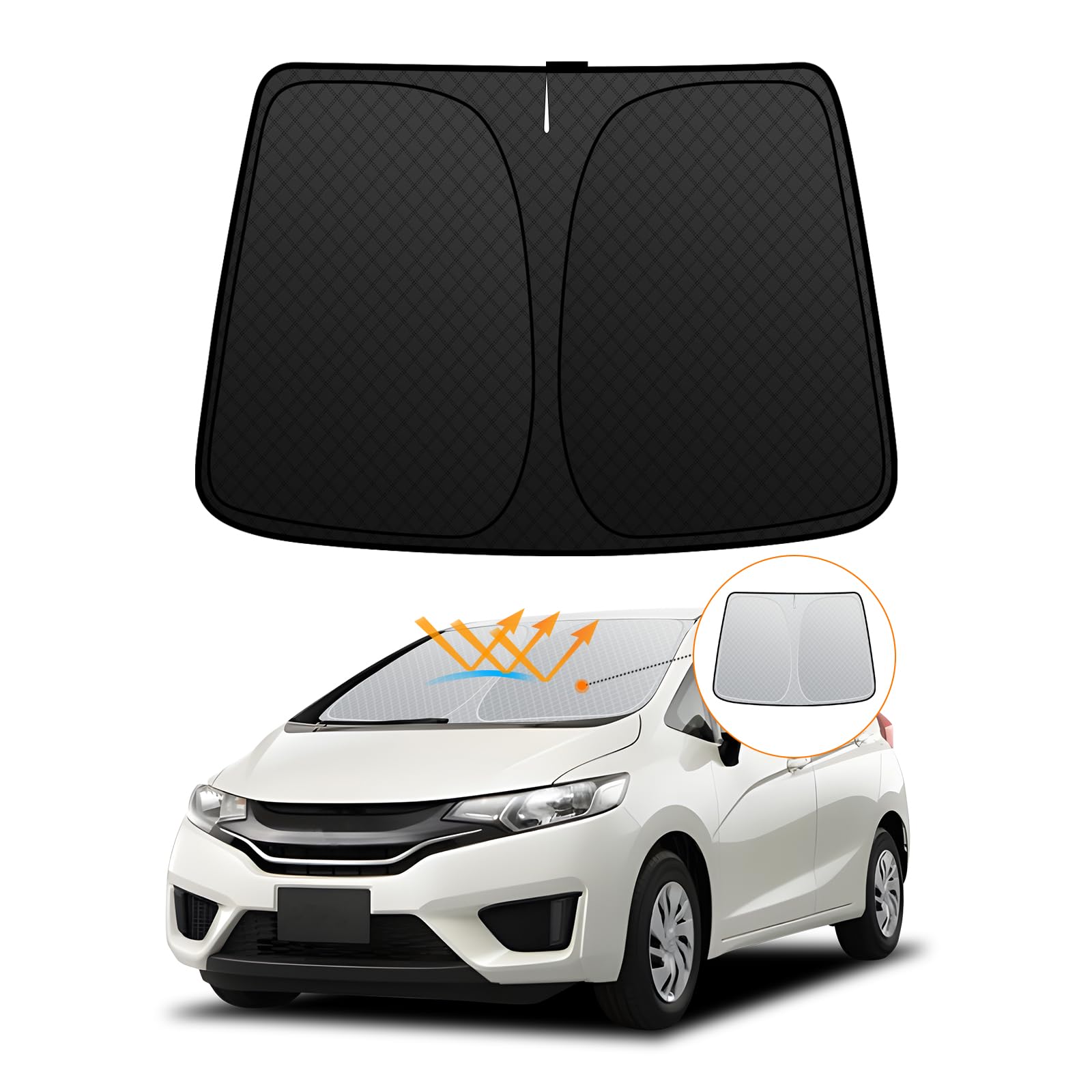 【Усовершенствованная версия】Honda Fit GK3/4/5/6 Солнцезащитный козырек для лобового стекла GP5/6 H25.9-R2.2 с защитой от ультрафиолета, Не требует присосок, 6-слойная конструкция