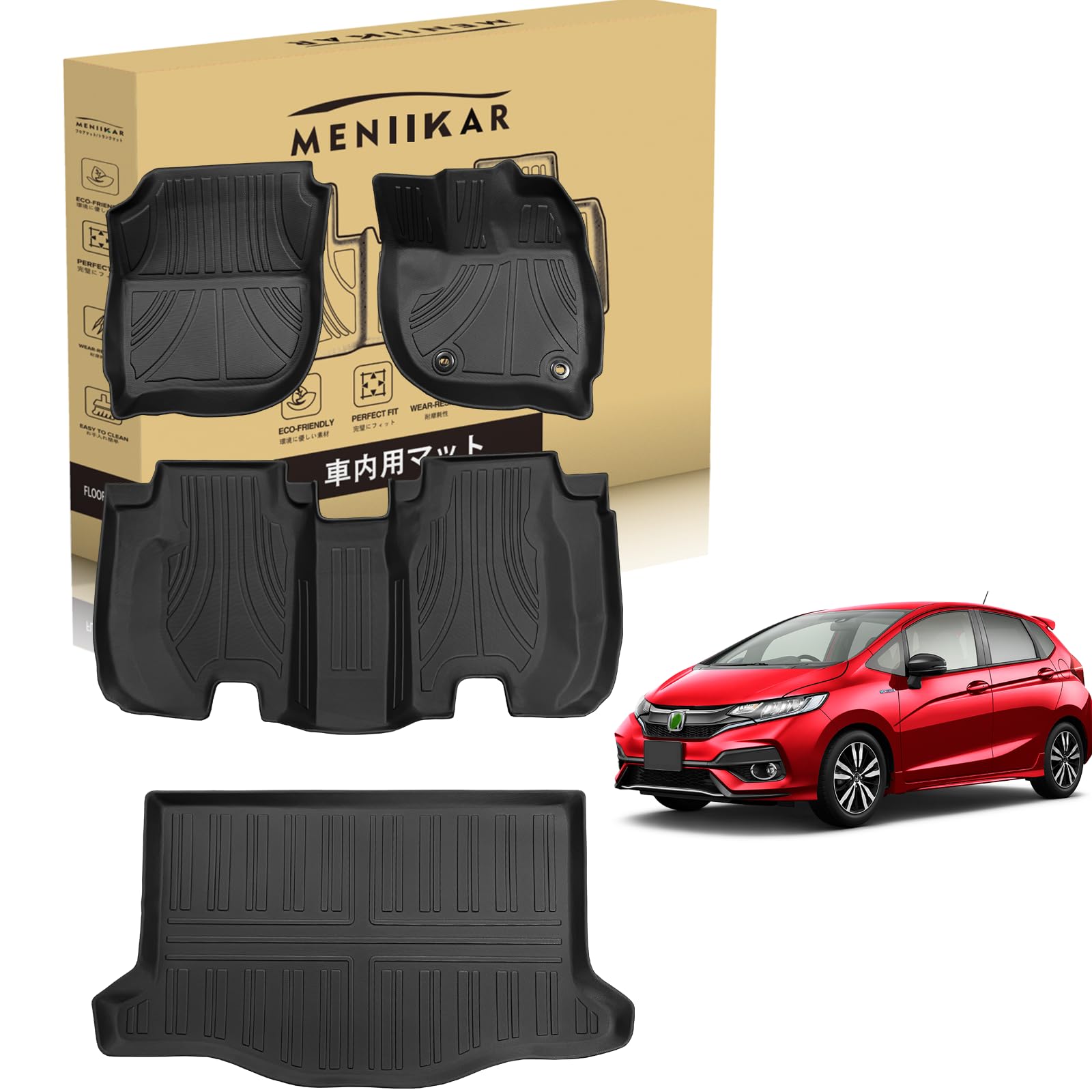 Коврики и коврик в багажник для Honda Fit GK3/GK4/GK5/GK6 GP5/GP6 (автоматическая коробка передач), устойчивые к загрязнениям. Подходят для Fit 2013.09–2020.01 (коврики для 1–2
